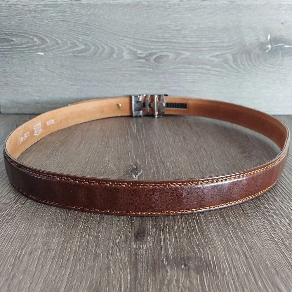 Brown Ratchet Leather Belt Eagle Buckle Size L 38